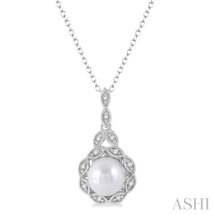 SILVER PEARL & HALO DIAMOND PENDANT