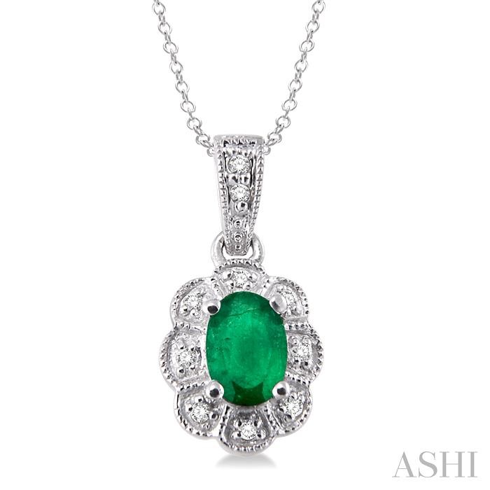 SILVER OVAL SHAPE GEMSTONE & HALO DIAMOND PENDANT