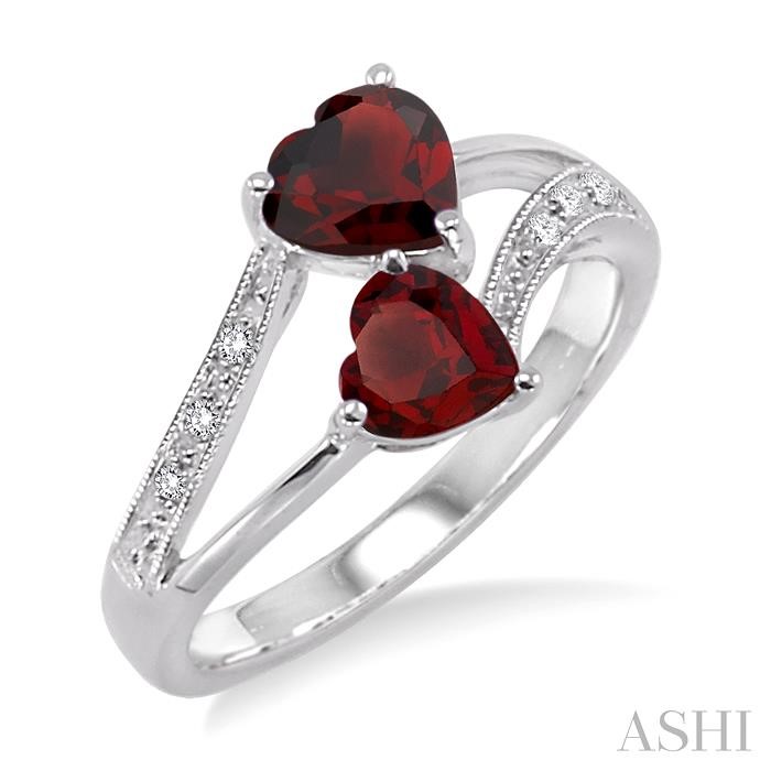 SILVER DOUBLE HEART SHAPE GEMSTONE & DIAMOND RING