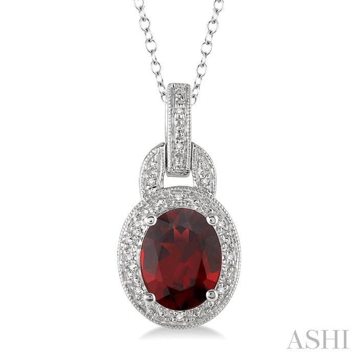 SILVER OVAL SHAPE GEMSTONE & HALO DIAMOND PENDANT