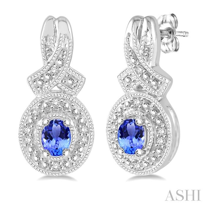 SILVER OVAL SHAPE GEMSTONE & DIAMOND EARRINGS