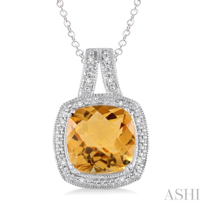 SILVER CUSHION SHAPE GEMSTONE & DIAMOND PENDANT