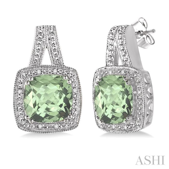 SILVER CUSHION SHAPE GEMSTONE & DIAMOND EARRINGS