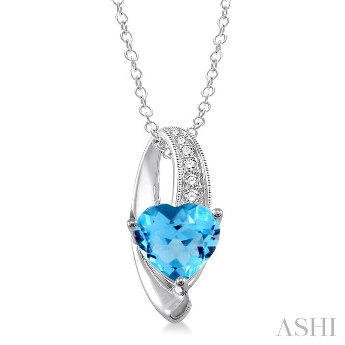 SILVER HEART SHAPE GEMSTONE & DIAMOND FASHION PENDANT