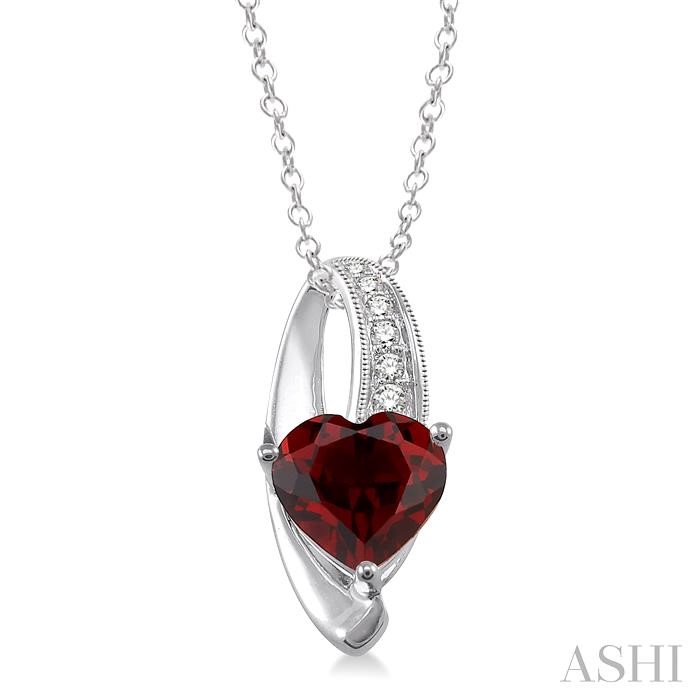 SILVER HEART SHAPE GEMSTONE & DIAMOND FASHION PENDANT