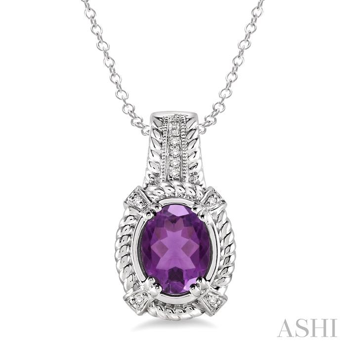 SILVER OVAL SHAPE GEMSTONE & DIAMOND PENDANT