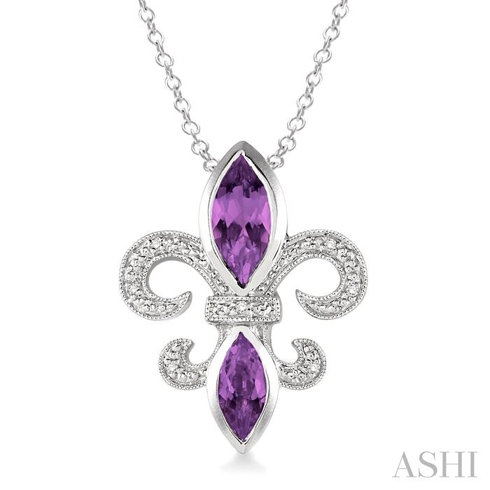 SILVER FLEUR DE LIS GEMSTONE & DIAMOND PENDANT