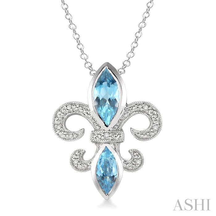 SILVER FLEUR DE LIS GEMSTONE & DIAMOND PENDANT