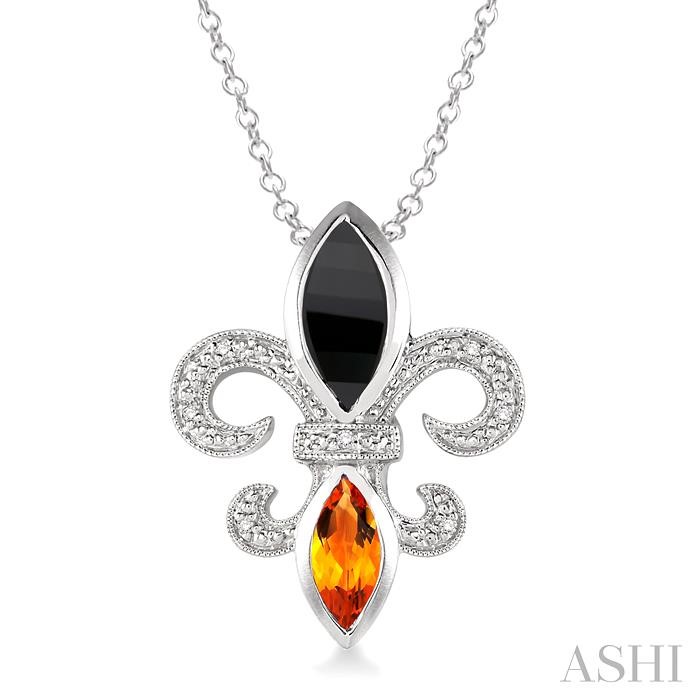 SILVER FLEUR DE LIS GEMSTONE & DIAMOND PENDANT