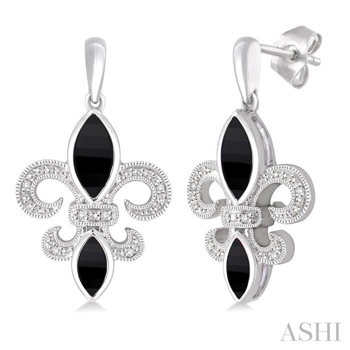 SILVER FLEUR DE LIS GEMSTONE & DIAMOND EARRINGS