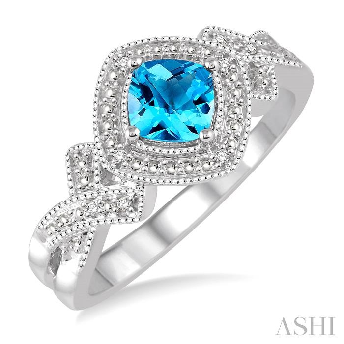 SILVER CUSHION SHAPE GEMSTONE & DIAMOND RING