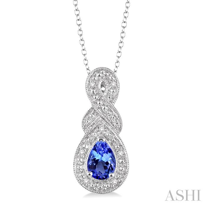 SILVER PEAR SHAPE GEMSTONE & HALO DIAMOND PENDANT