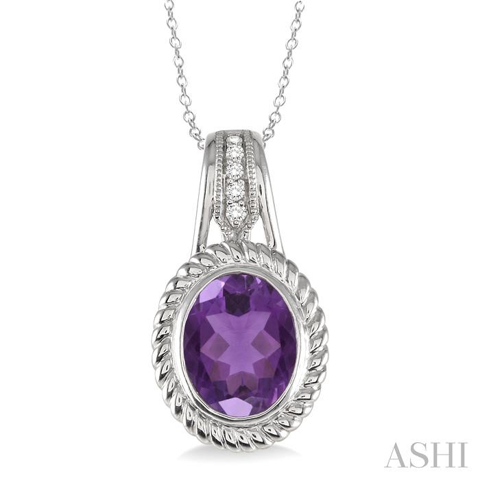 SILVER OVAL SHAPE GEMSTONE & DIAMOND PENDANT