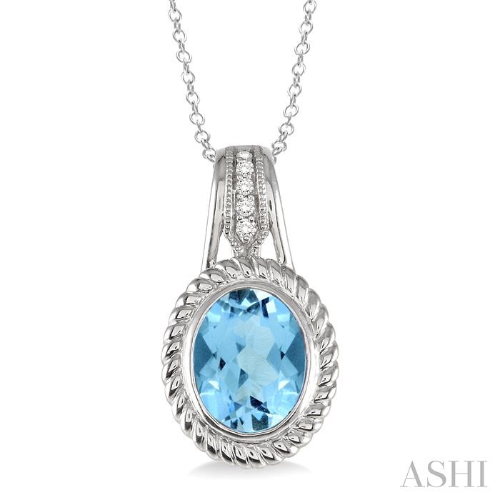 SILVER OVAL SHAPE GEMSTONE & DIAMOND PENDANT