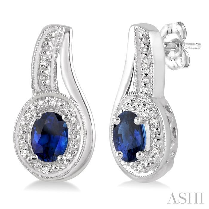 SILVER OVAL SHAPE GEMSTONE & DIAMOND EARRINGS