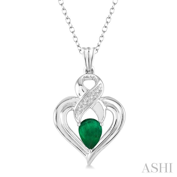 SILVER HEART SHAPE GEMSTONE & DIAMOND FASHION PENDANT