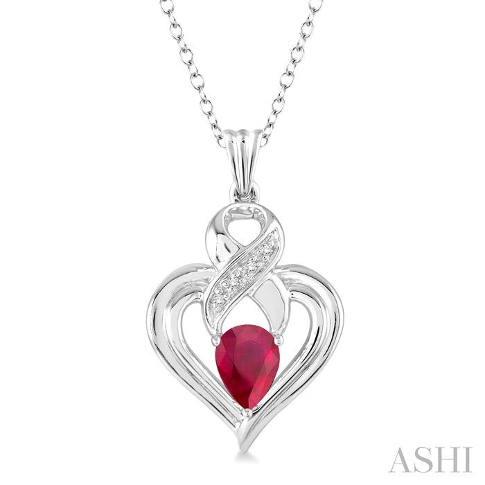 SILVER HEART SHAPE GEMSTONE & DIAMOND FASHION PENDANT