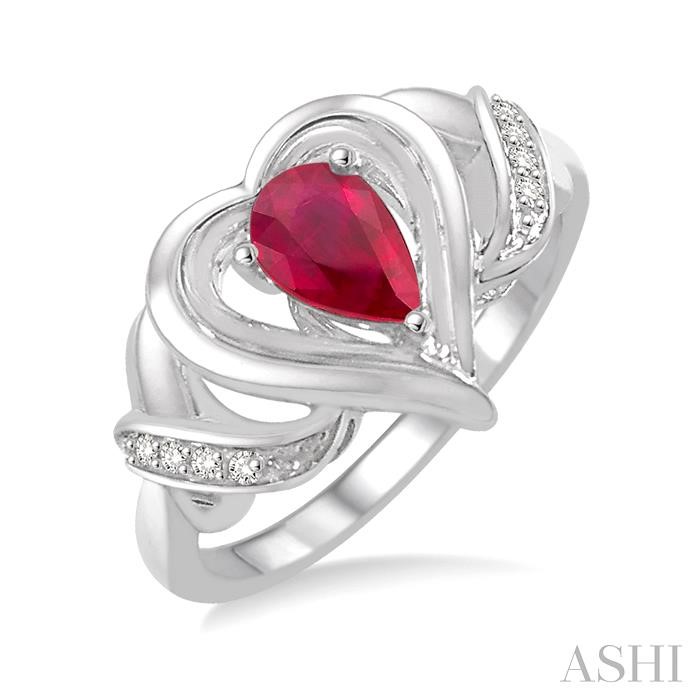 SILVER HEART SHAPE GEMSTONE & DIAMOND FASHION RING