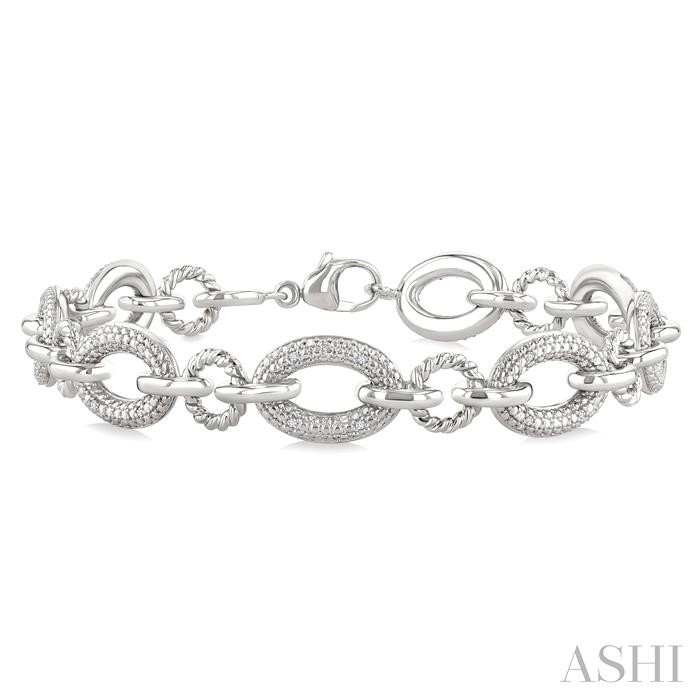 Silver Oval Rope Link Diamond Bracelet