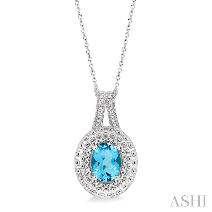 SILVER OVAL SHAPE GEMSTONE & DIAMOND PENDANT