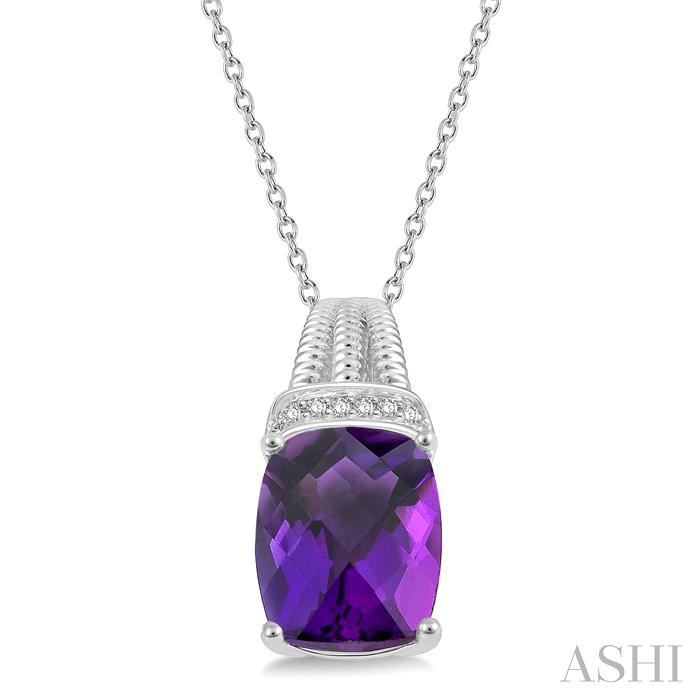 SILVER CUSHION SHAPE GEMSTONE & DIAMOND PENDANT