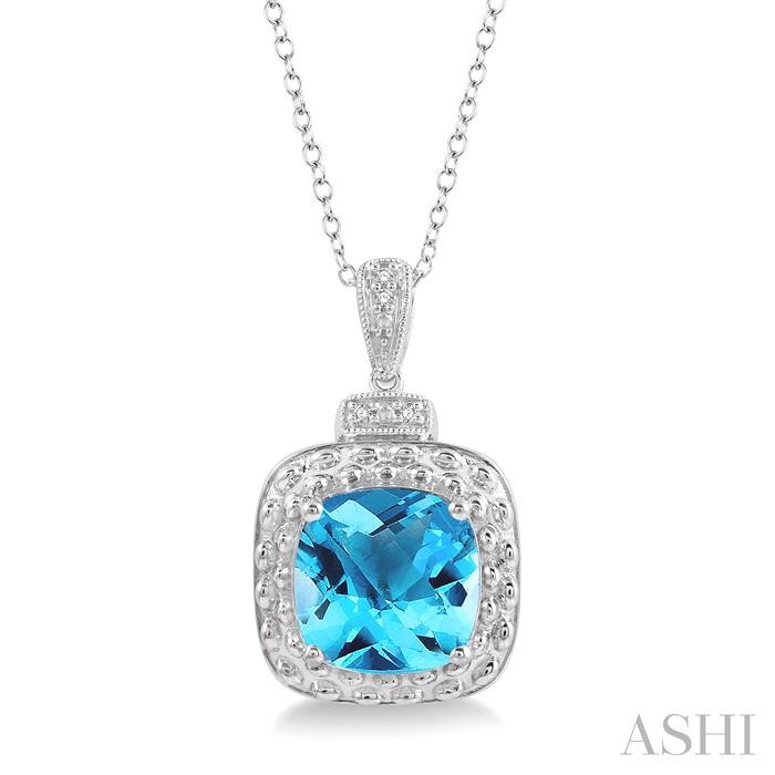 SILVER CUSHION SHAPE GEMSTONE & DIAMOND PENDANT