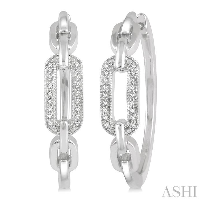 SILVER PAPER CLIP DIAMOND FASHION HOOP EARRINGS