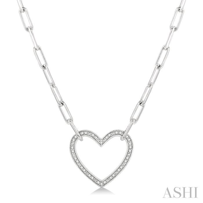 SILVER HEART SHAPE PAPER CLIP DIAMOND FASHION PENDANT