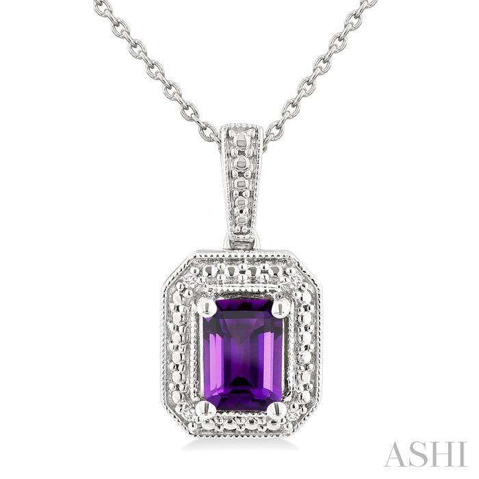 Silver Emerald Shape Gemstone & Diamond Pendant