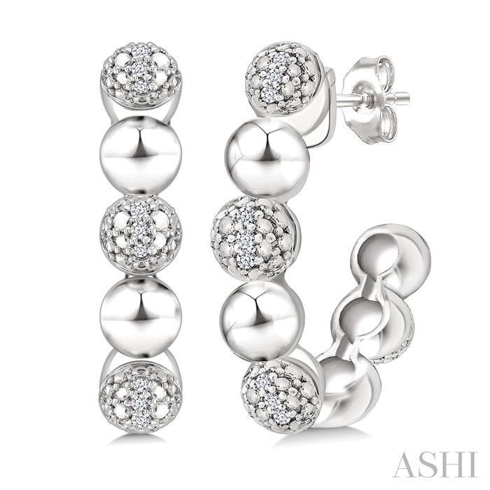 Silver Bold Bead Diamond Half Hoop Earrings