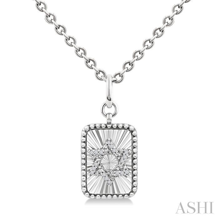 Silver Rectangle Star Of David Fluted Medallion Diamond Pendant