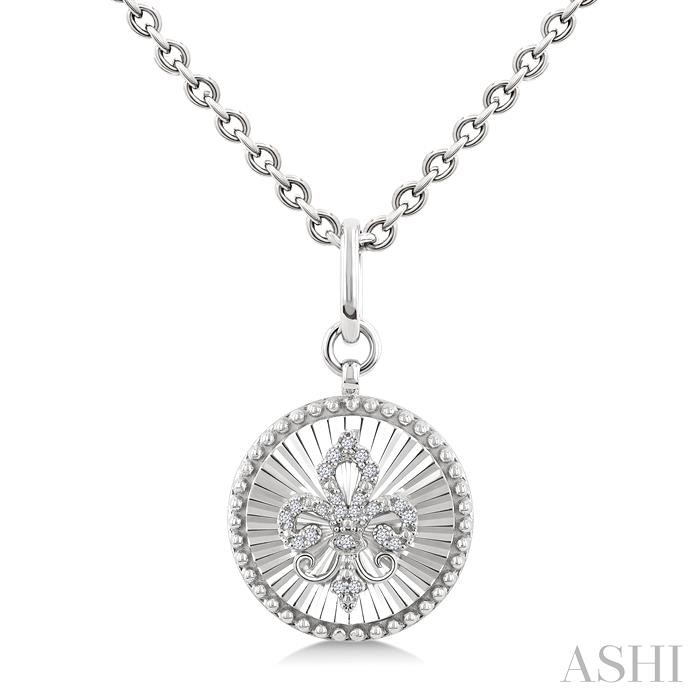 Silver Circle Fleur-De-Lis Fluted Medallion Diamond Pendant