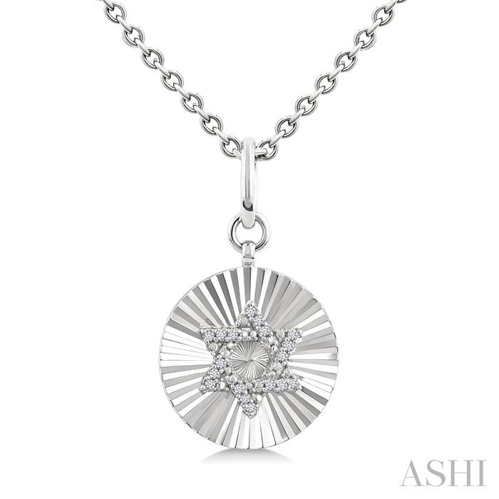 Silver Circle Star Of David Fluted Medallion Diamond Pendant