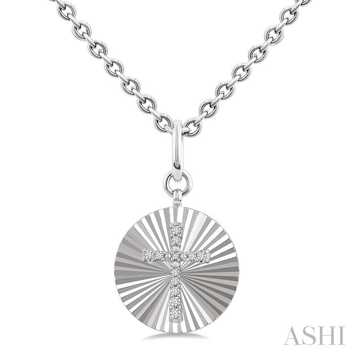 Silver Circle Cross Fluted Medallion Diamond Pendant