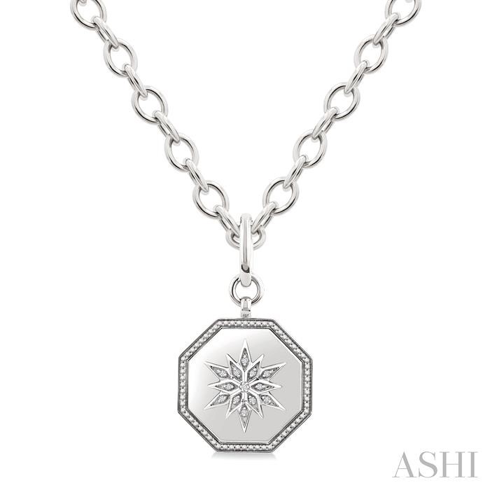 Silver Octagon Star Medallion Diamond Pendant