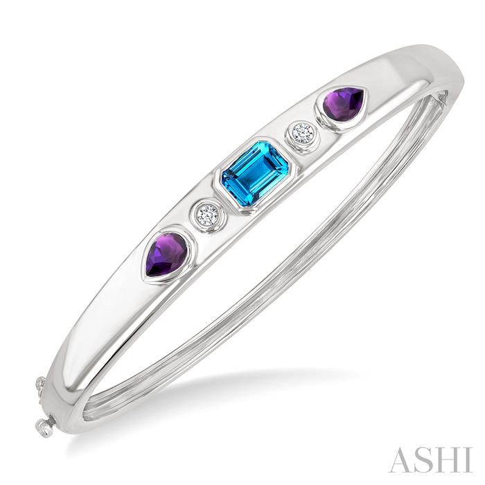 Silver Mixed Fancy Gemstone & Diamond Bangle