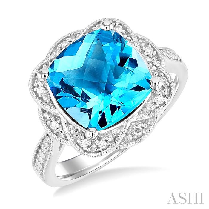 SILVER CUSHION SHAPE GEMSTONE & DIAMOND RING