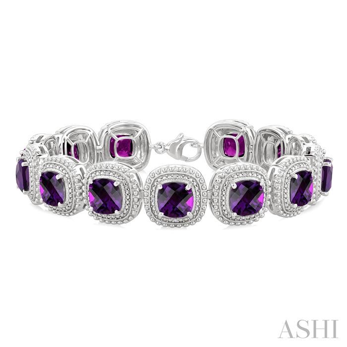 Silver Cushion Shape Gemstone & Diamond Bracelet