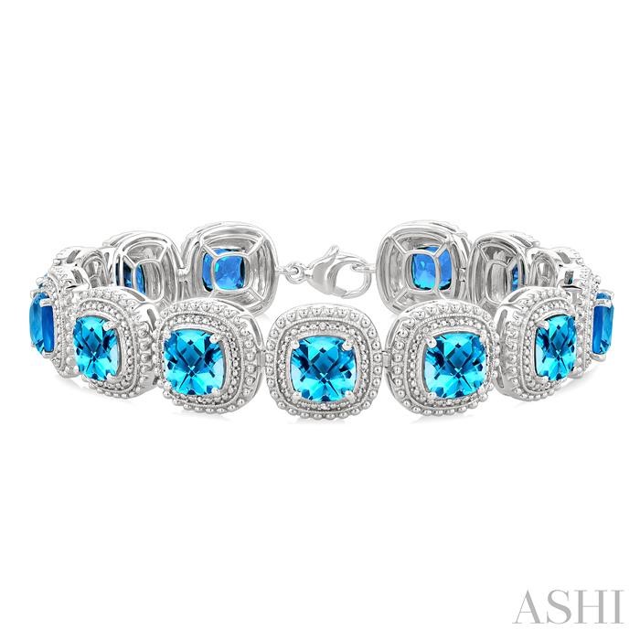 Silver Cushion Shape Gemstone & Diamond Bracelet