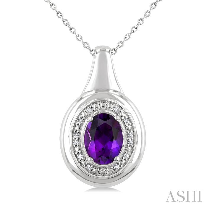 Silver Oval Shape Gemstone & Diamond Pendant