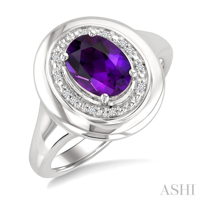 Silver Oval Shape Gemstone & Diamond Ring