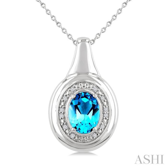 Silver Oval Shape Gemstone & Diamond Pendant