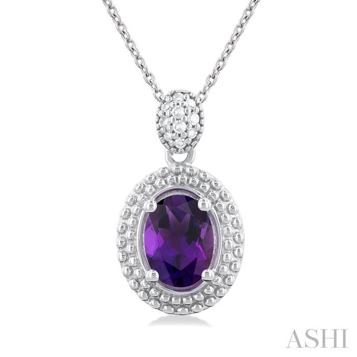Silver Oval Shape Gemstone & Diamond Pendant