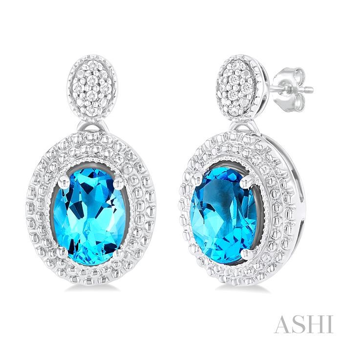 SILVER OVAL SHAPE GEMSTONE & DIAMOND EARRINGS