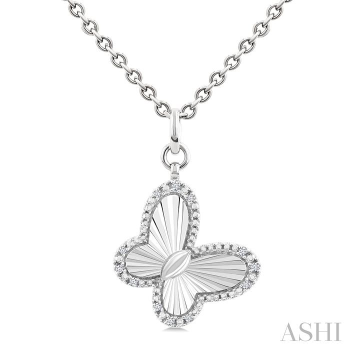 Silver Butterfly Fluted Medallion Diamond Pendant
