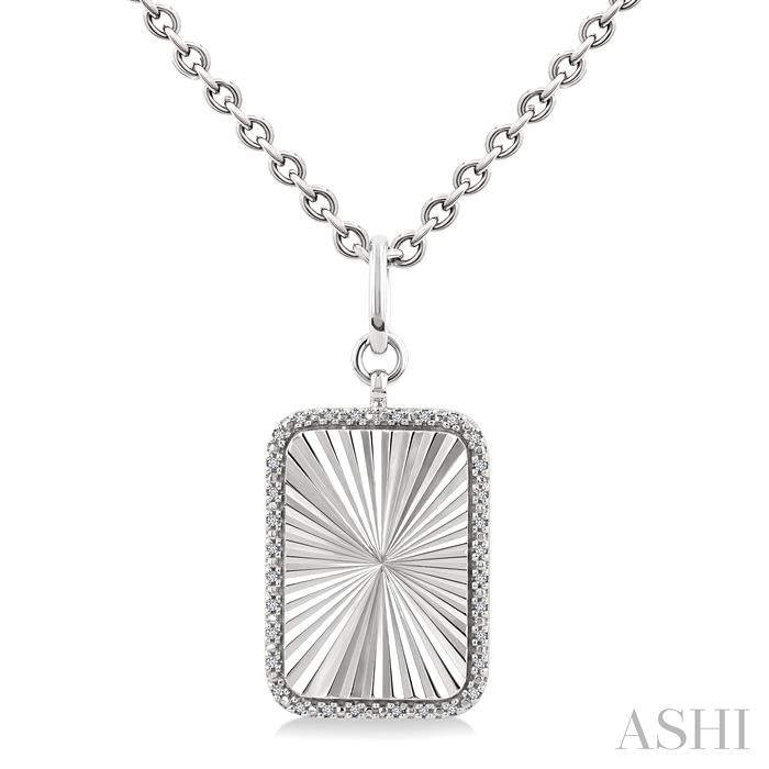 Silver Rectangle Fluted Medallion Diamond Pendant