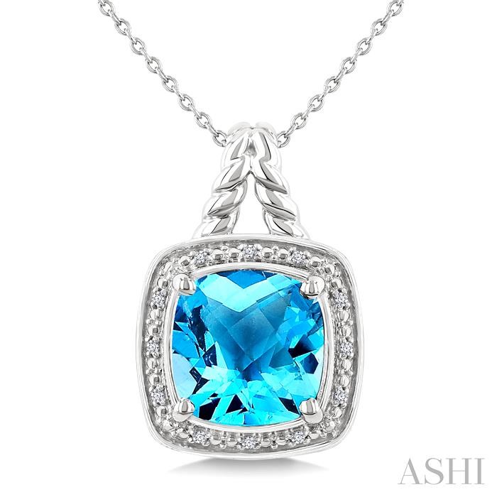 Silver Cushion Shape Gemstone & Diamond Pendant