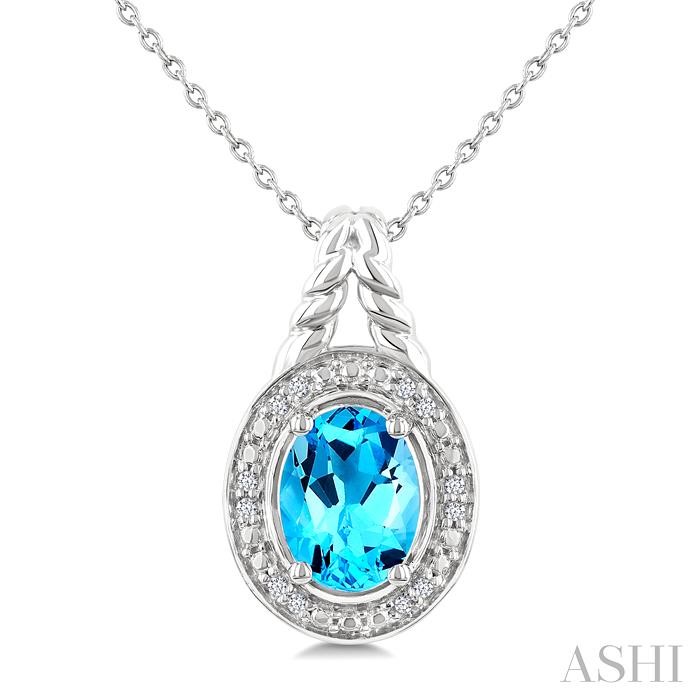 Silver Oval Shape Gemstone & Diamond Pendant