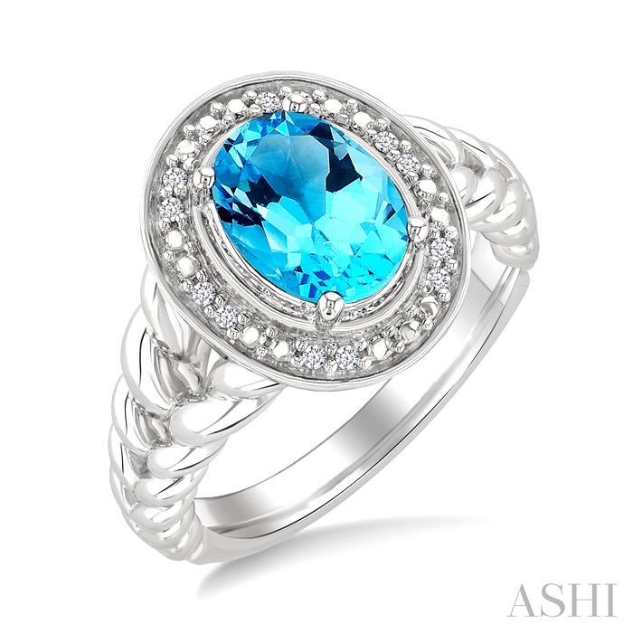 Silver Oval Shape Gemstone & Diamond Ring