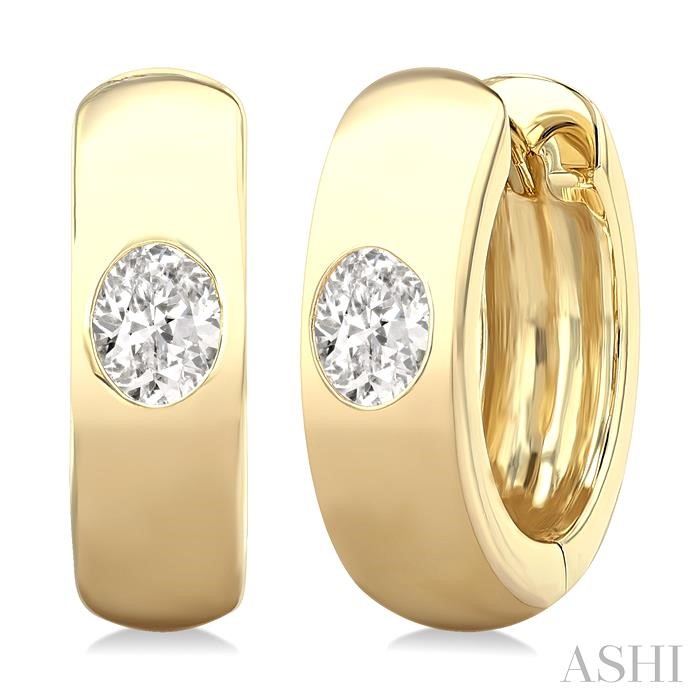 Oval Shape Bezel Set Diamond Huggie Fashion Earrings